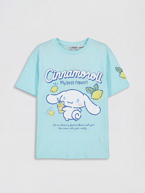 LCW Kids Yeşil Bisiklet Yaka Cinnamoroll Baskılı Kız Çocuk Tişört