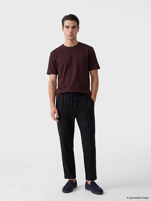 LCW Vision Siyah Regular Fit Erkek Keten Görünümlü Pantolon