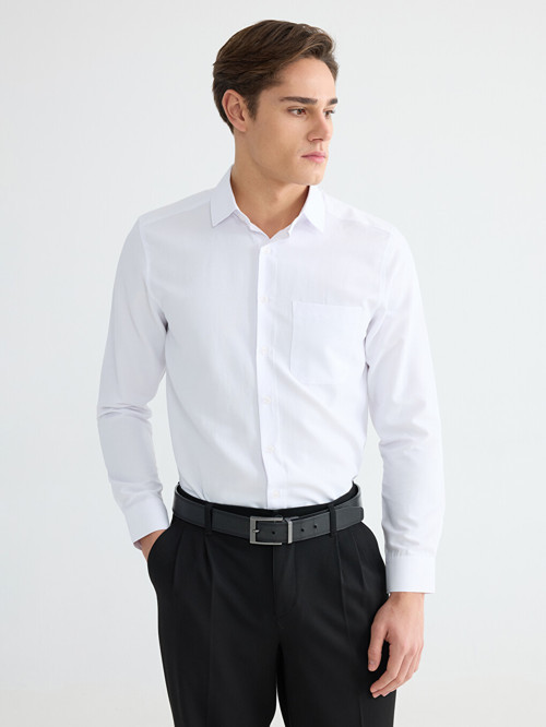 LCW BUSINESS Beyaz Regular Fit Armürlü Erkek Basic Gömlek