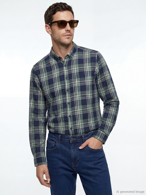 LCWAIKIKI Classic Yeşil Regular Fit Ekose Erkek Gömlek