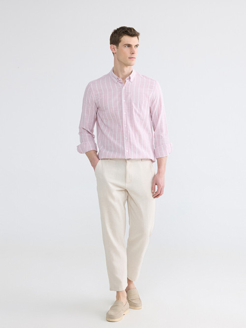 LCWAIKIKI Classic Bej Regular Fit Keten Karışımlı Erkek Chino Pantolon