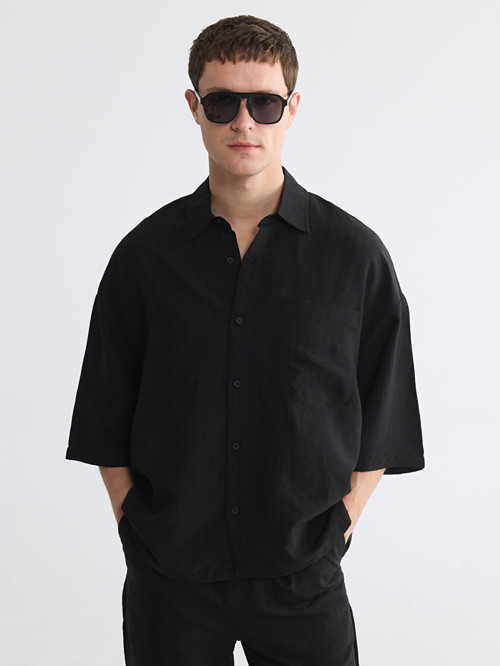 LCW Vision Siyah Regular Fit Çizgili Erkek Gömlek