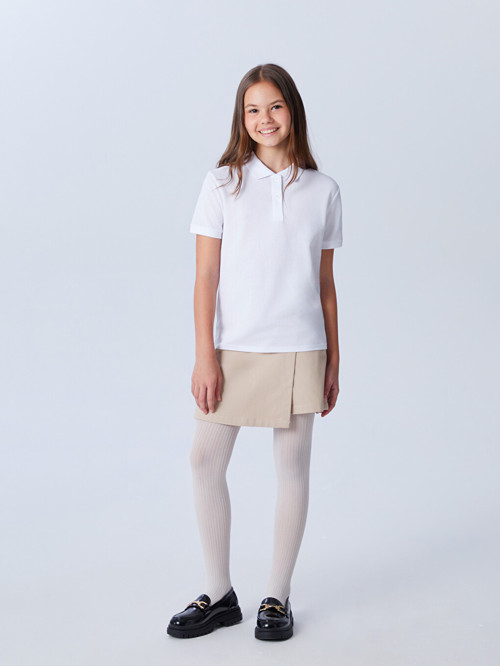 LCW Kids Beyaz Polo Yaka Basic Kısa Kollu Kız Çocuk Tişört 2'li
