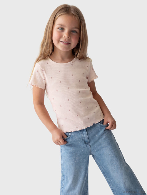 LCW Kids Pembe Kalp Desenli Fitilli Kız Çocuk Tişört