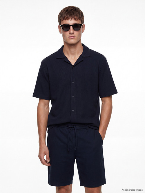 LCW Vision Lacivert Regular Fit Resort Yaka Erkek Dokulu Gömlek