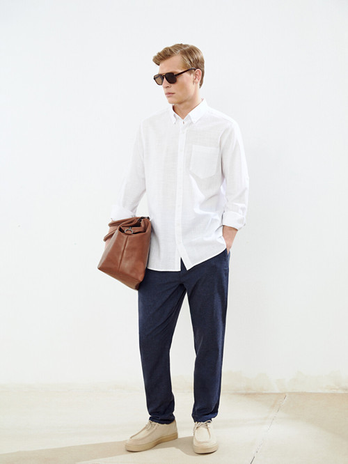 LCWAIKIKI Classic Lacivert Regular Fit Keten Karışımlı Erkek Chino Pantolon