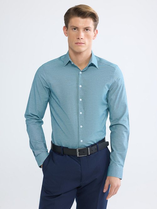LCW BUSINESS Yeşil Slim Fit Armürlü Erkek Gömlek