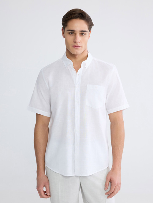 LCWAIKIKI Classic Beyaz Regular Fit Keten Karışımlı Erkek Gömlek