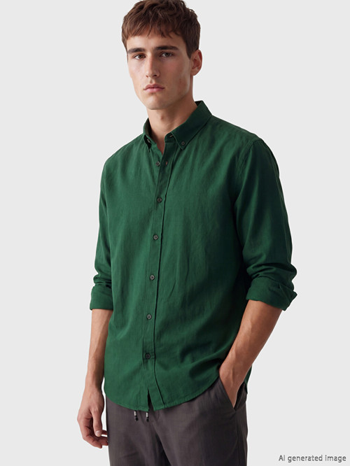LCW Vision Yeşil Regular Fit Keten Karışımlı Erkek Gömlek