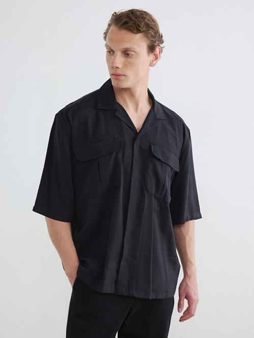LCW Vision Siyah Regular Fit Erkek Armürlü Gömlek