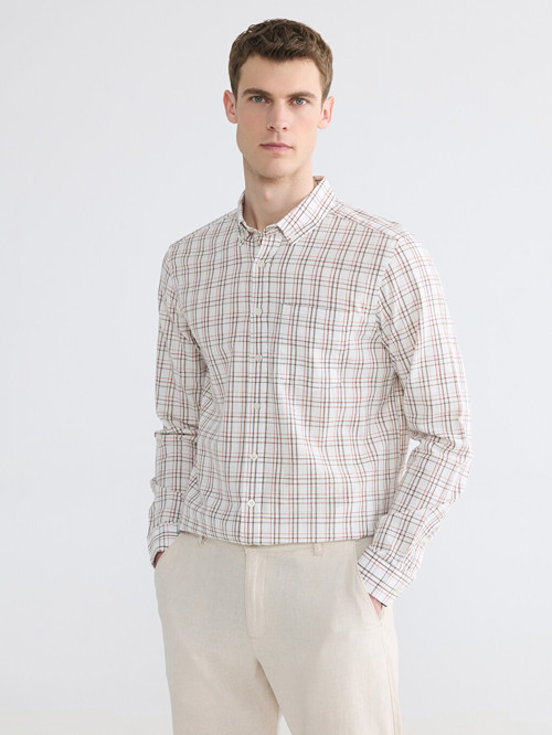 LCWAIKIKI Classic Kahverengi Regular Fit Ekose Erkek Gömlek