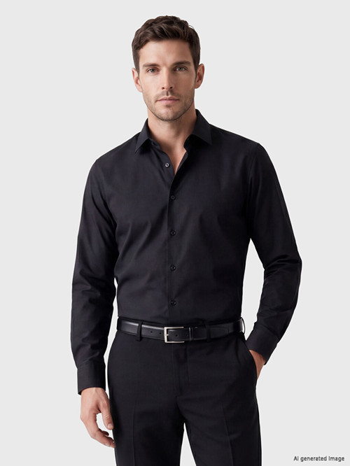 LCW BUSINESS Siyah Slim Fit Armürlü Erkek Gömlek