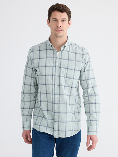 LCWAIKIKI Classic Yeşil Regular Fit Ekose Poplin Erkek Gömlek