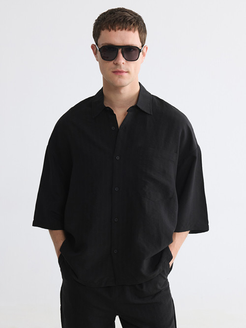 LCW Vision Siyah Regular Fit Çizgili Erkek Gömlek