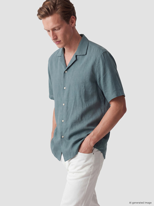 LCW Vision Yeşil Regular Fit Resort Yaka Krinkle Erkek Gömlek