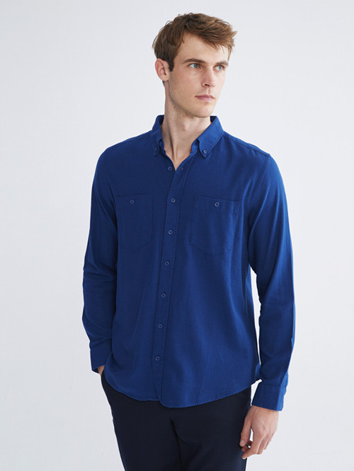 LCWAIKIKI Classic Lacivert Regular Fit Uzun Kollu Gabardin Erkek Gömlek
