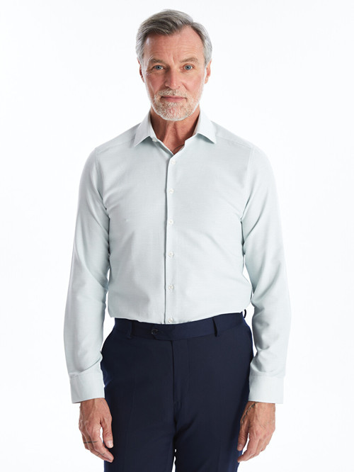 LCW BUSINESS Yeşil Slim Fit Uzun Kollu Armürlü Erkek Dokulu Gömlek