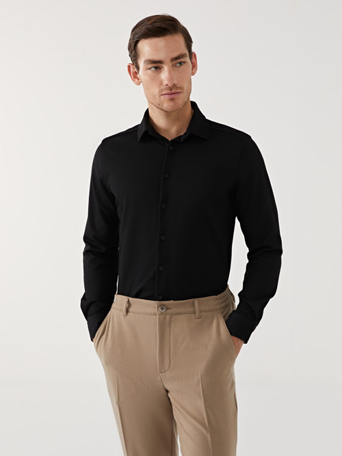 LCW Vision Siyah Slim Fit Uzun Kollu Erkek Gömlek