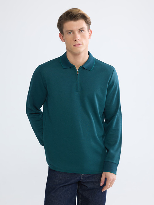 LCWAIKIKI Classic Yeşil Polo Yaka Erkek Sweatshirt