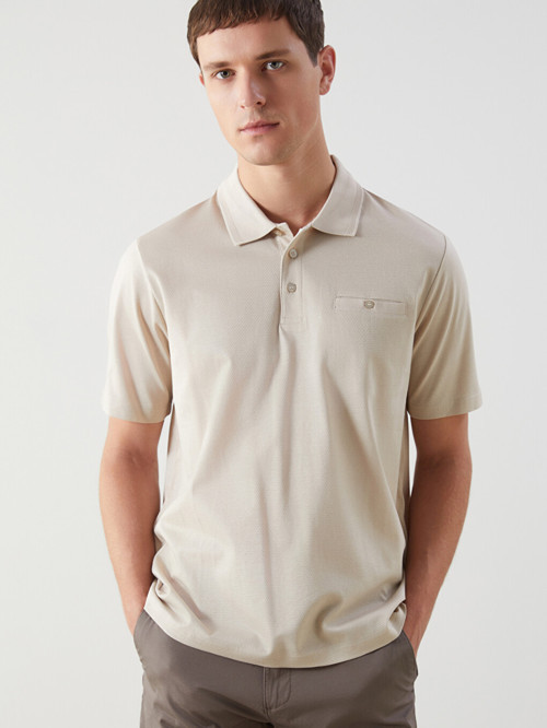 LCWAIKIKI Classic Bej Polo Yaka Merserize Görünümlü Erkek Tişört