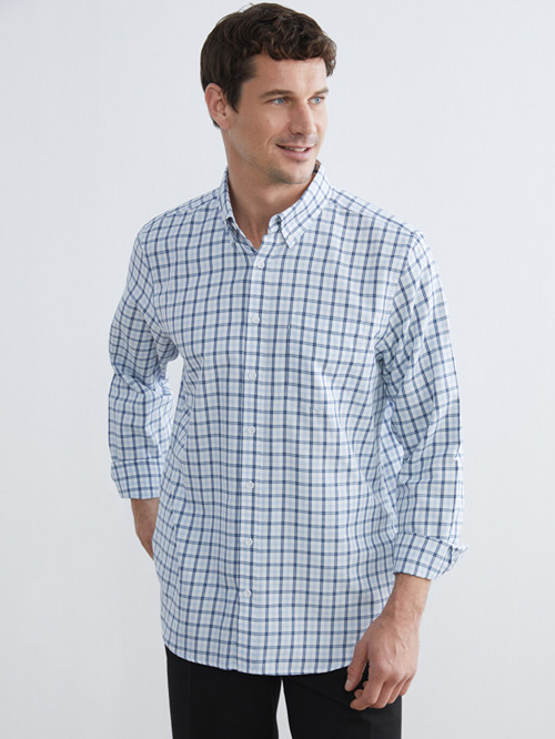 LCWAIKIKI Classic Mavi Regular Fit Ekose Gabardin Erkek Gömlek