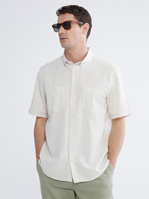 LCWAIKIKI Classic Bej Regular Fit Armürlü Erkek Gömlek