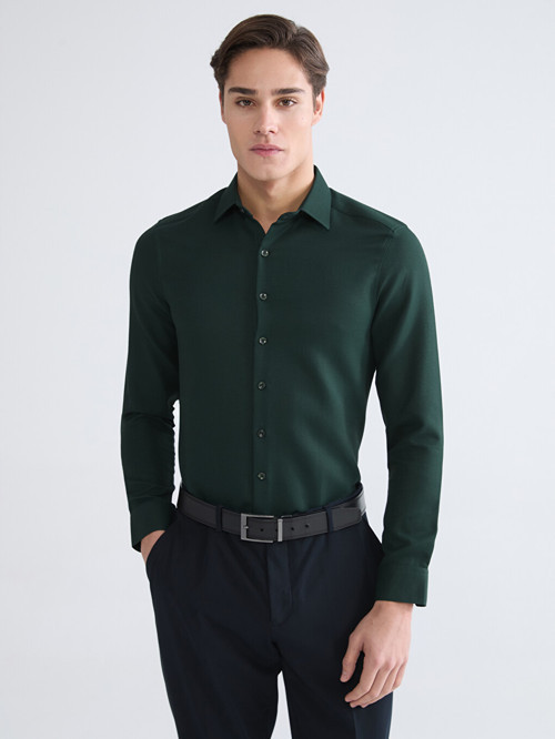 LCW BUSINESS Yeşil Slim Fit Armürlü Erkek Gömlek
