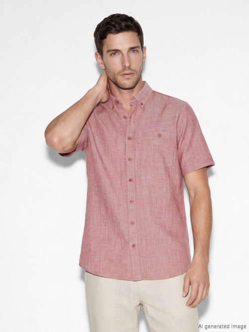 LCWAIKIKI Classic Bordo Regular Fit Keten Karışımlı Erkek Gömlek