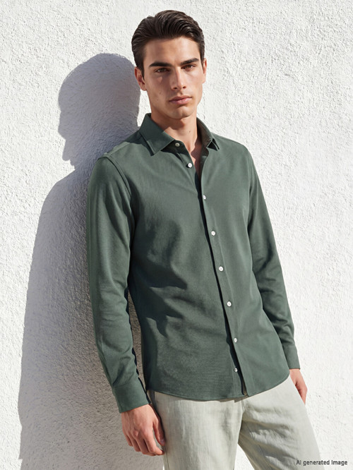 LCW BUSINESS Yeşil Slim Fit Armürlü Erkek Gömlek