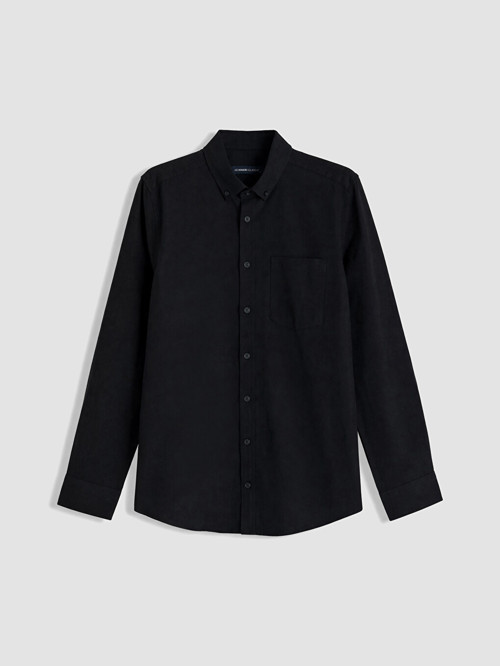 LCWAIKIKI Classic Siyah Regular Fit Keten Karışımlı Erkek Gömlek