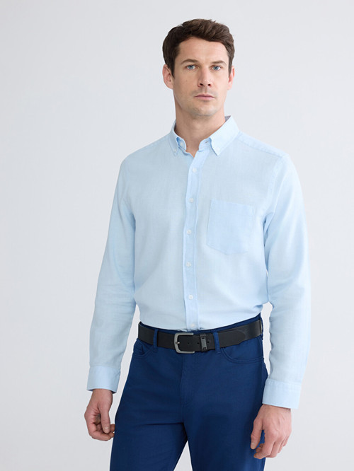 LCWAIKIKI Classic Mavi Regular Fit Keten Karışımlı Erkek Gömlek