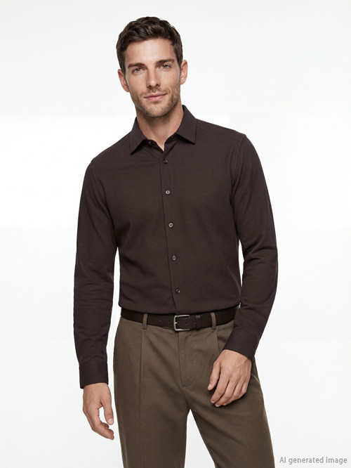 LCW BUSINESS Kahverengi Slim Fit Armürlü Erkek Gömlek