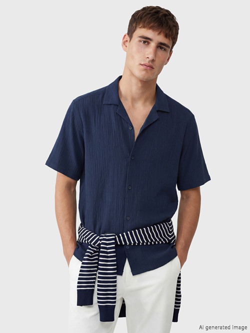 LCW Vision İndigo Regular Fit Krinkle Erkek Gömlek