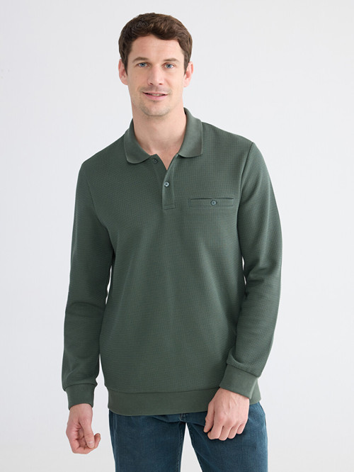 LCWAIKIKI Classic Yeşil Polo Yaka Erkek Sweatshirt