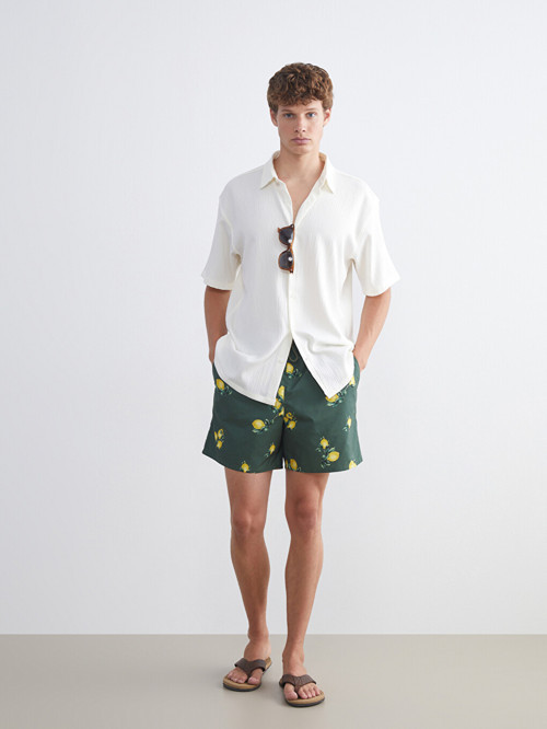 LCW SWIMWEAR Sarı Kısa Boy Desenli Erkek Deniz Şortu