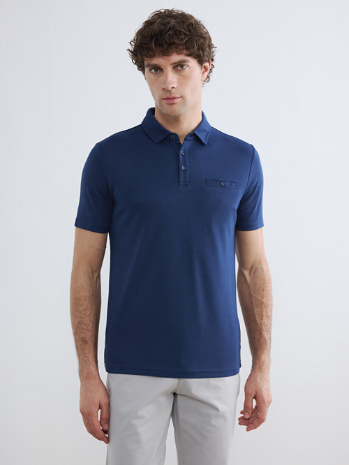 LCWAIKIKI Classic İndigo Polo Yaka Pike Erkek Tişört
