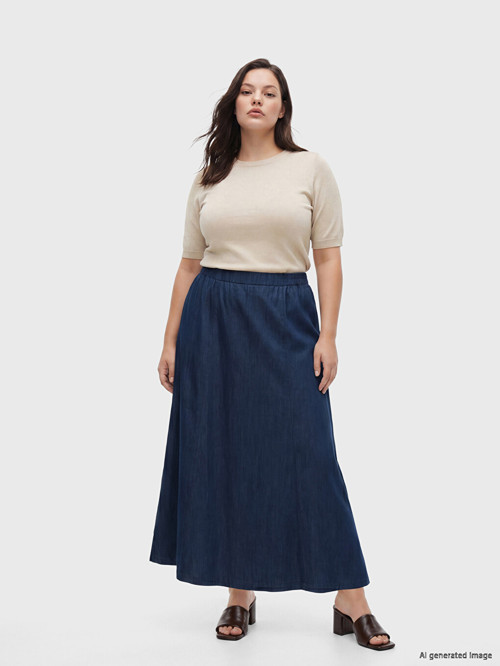 LCW Grace Siyah Beli Lastikli Kloş Jean Etek