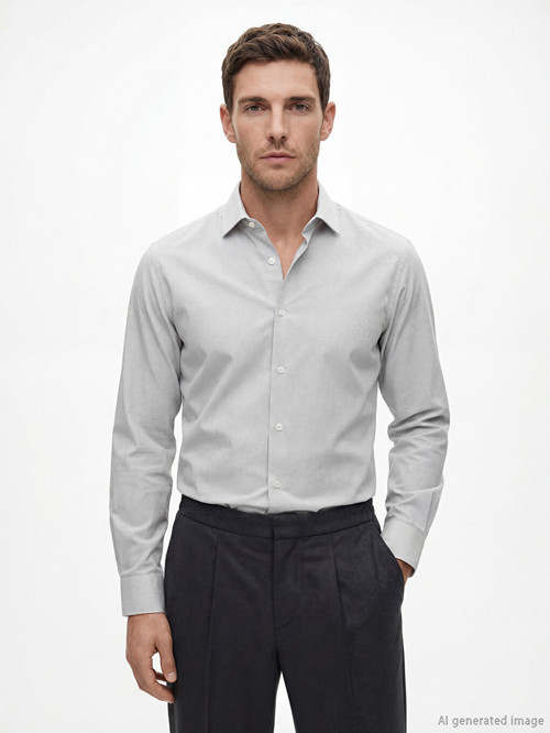 LCW BUSINESS Gri Slim Fit Ekose Erkek Gömlek