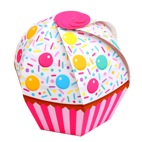 Bonbon Desenli Cupcake - Hediye, Şeker ve Kurabiye Sunum İkram Kutusu (Pembe) - 20'li Paket