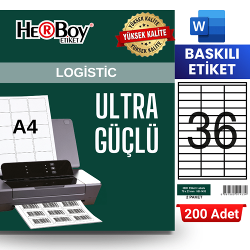 HB-1433 70 x 23 mm A4 Baskılı Laser Etiket (200 Adet)