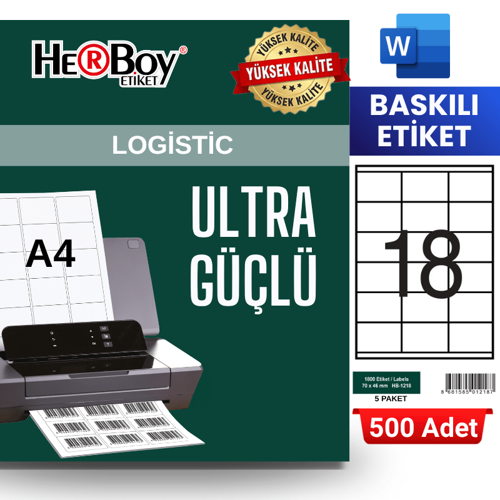 HB-1218 70 x 46 mm A4 Baskılı Laser Etiket (500 Adet)