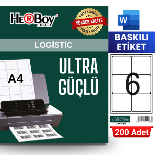 HB-1006 99,1 x 93,1 mm A4 Baskılı Laser Etiket (200 Adet)