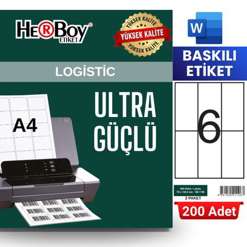 HB-1106 148,5 x 70 mm A4 Baskılı Laser Etiket (200 Adet)