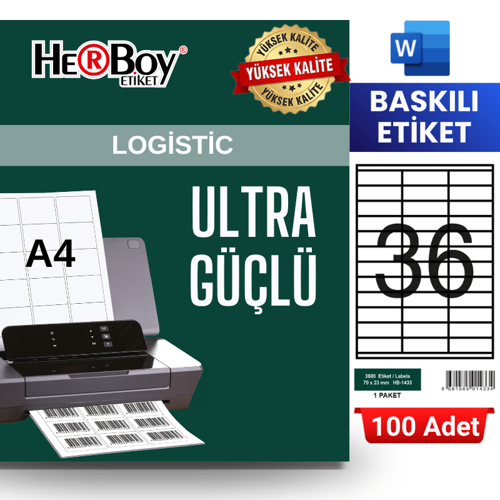 HB-1433 70 x 23 mm A4 Baskılı Laser Etiket (100 Adet)