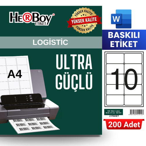 HB-1010 99,1 x 57 mm A4 Baskılı Laser Etiket (200 Adet)