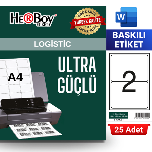 HB-1002 199,6 x 143,5 mm A4 Baskılı Laser Etiket (25 Adet)