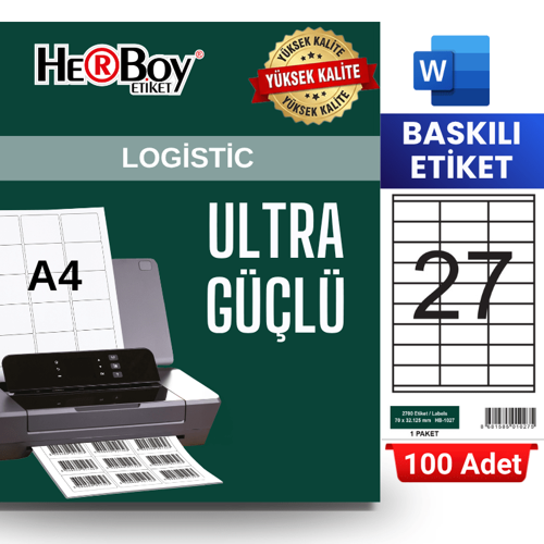 HB-1027 70 x32,125 mm A4 Baskılı Laser Etiket (100 Adet)