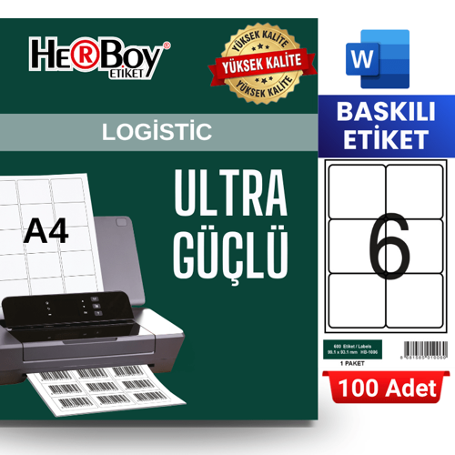 HB-1006 99,1 x 93,1 mm A4 Baskılı Laser Etiket (100 Adet)