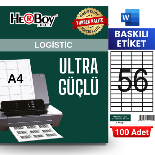 HB-1321 52,5 x 21,2 mm A4 Baskılı Laser Etiket (100 Adet)