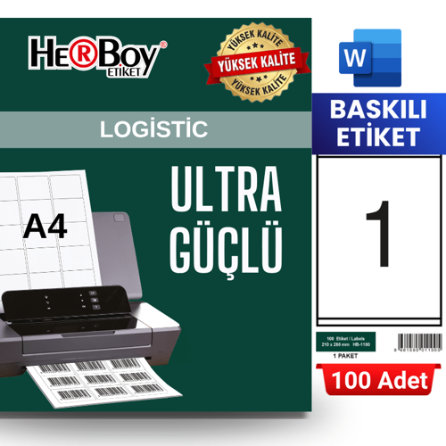 HB-1100 210 x 280 mm A4 Baskılı Laser Etiket (100 Adet)